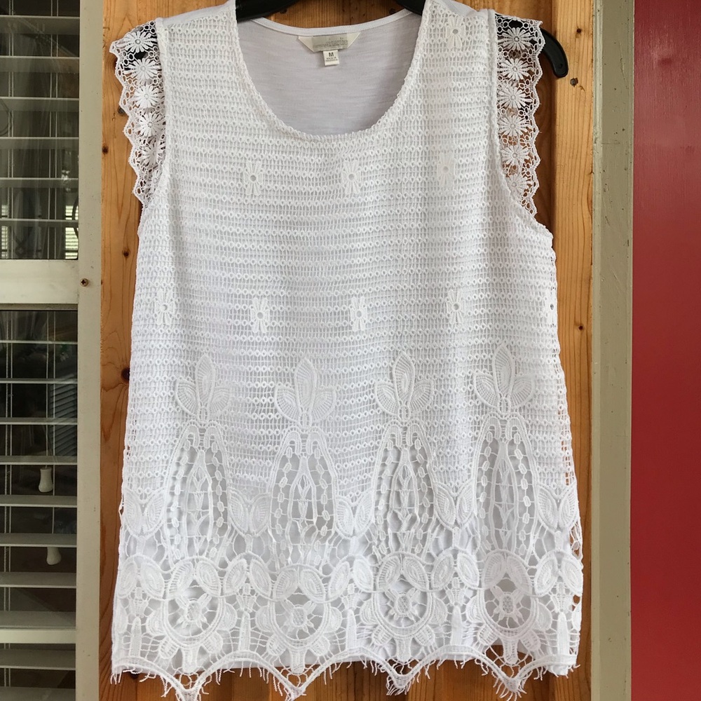 Charming Charlie White Sleeveless Lace Overlay Top